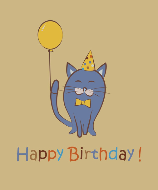 Happy birthday. Cat with tulips. Color card. Vector illustration - Vector, imagen