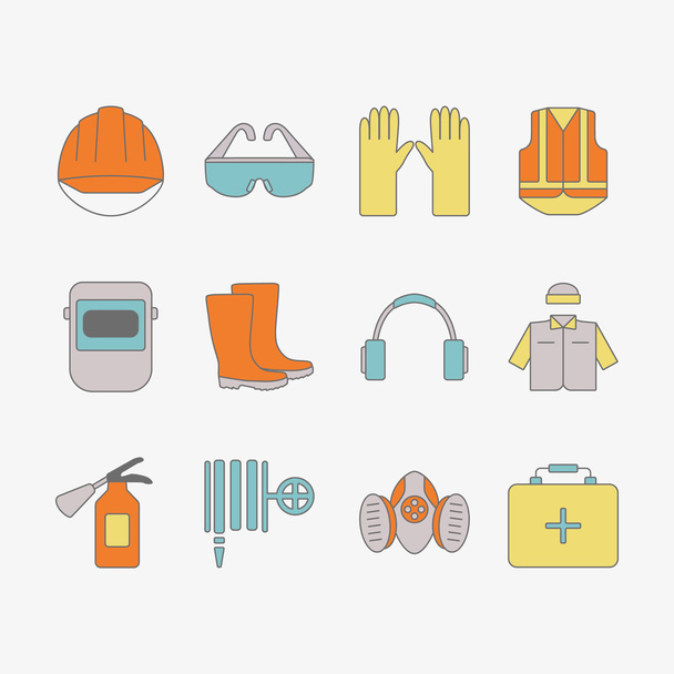 Conjunto vectorial de iconos de trabajo de seguridad, incluyendo herramientas
. - Vector, Imagen