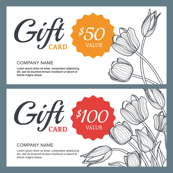 Vector floral gift voucher background template. Vintage outline  - Vettoriali, immagini
