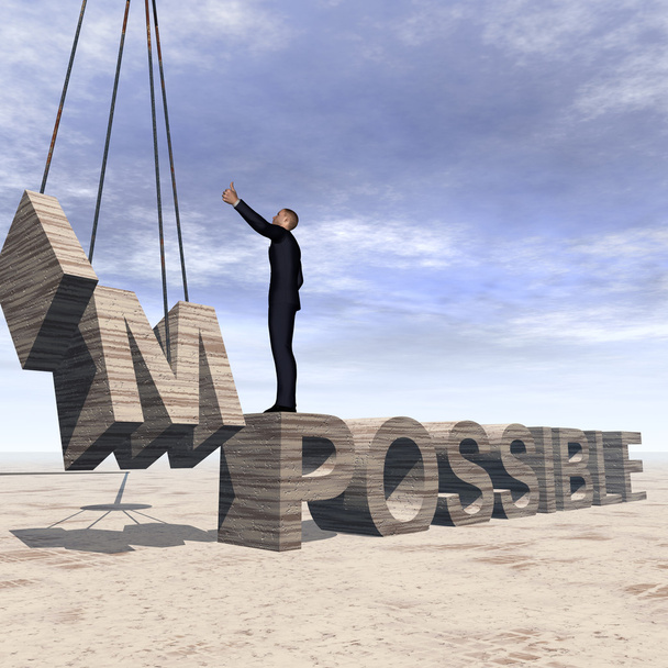 επιχειρησιακό άτομο που στέκεται πάνω από το αδύνατο κείμενο - Φωτογραφία, εικόνα