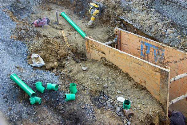Underground Engineering with sewer pipes  in Detail - Photo, Image