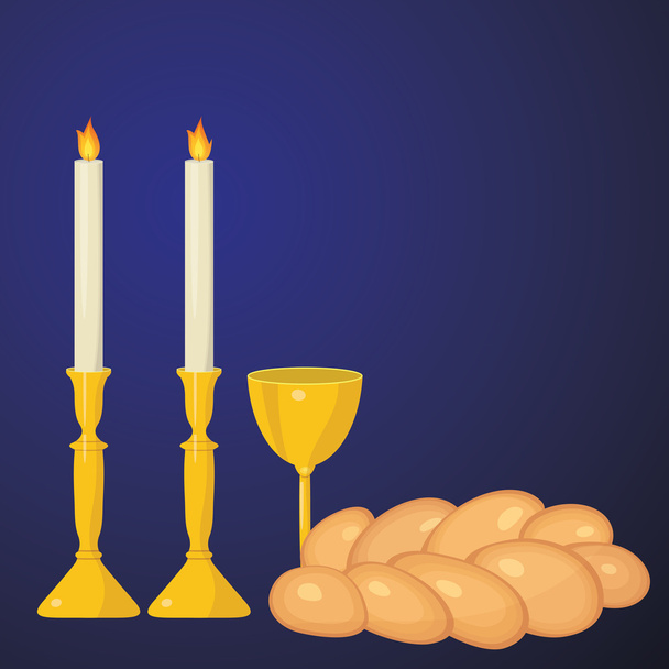 Traditionnel juif. Bougies du sabbat, tasse kiddush et Xoah
. - Vecteur, image