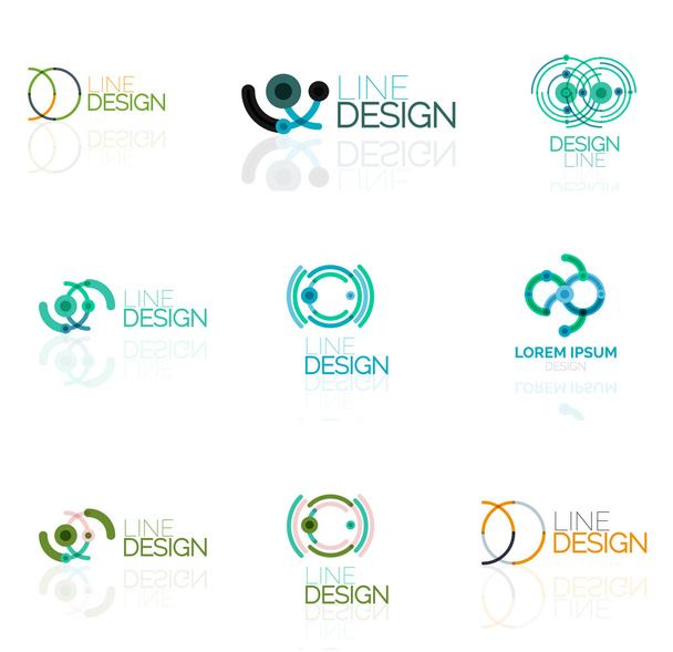 Linearer Vektor abstraktes Logo Set, Kreise Schleifen und Wirbel. Vorlage: Markenlogos - Vektor, Bild