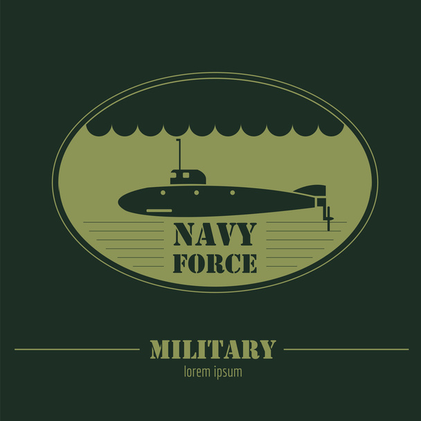 Military logo. Navy  force, submarine. Graphic template  - Διάνυσμα, εικόνα