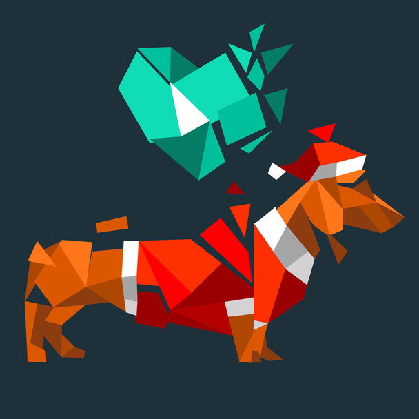 Polygon dachshund and heart - Вектор,изображение