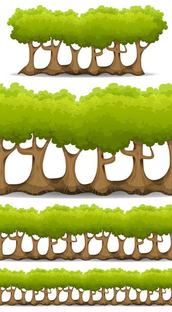 シームレスな樹木、生垣、ゲーム Ui のブッシュ セット - ベクター画像