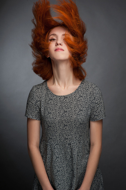 Red hair. Beautiful Woman with Short Hair - Φωτογραφία, εικόνα
