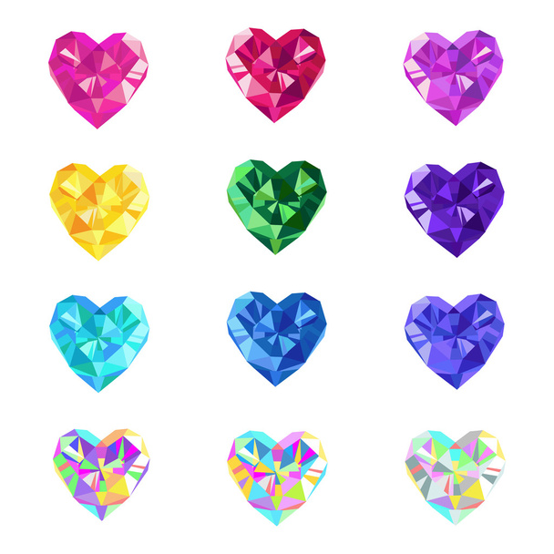 Crystal jewel isolated vector hearts - Vector, Image