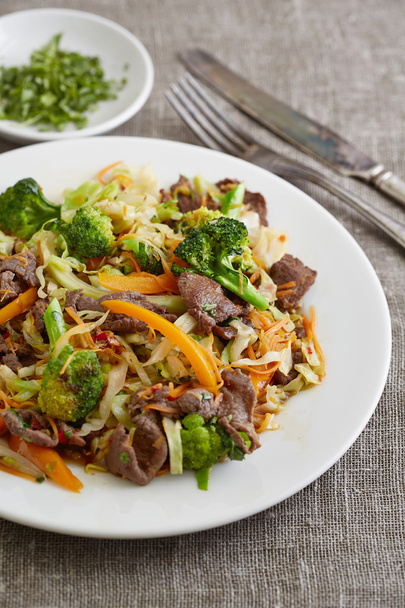 salad with fried beef and vegetables - Photo, Image