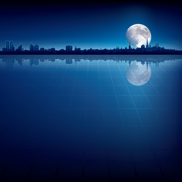 都市と月のシルエットと抽象的な背景 - ベクター画像