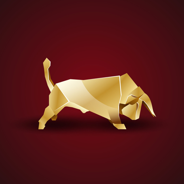 vector golden origami polygonal bull - ベクター画像