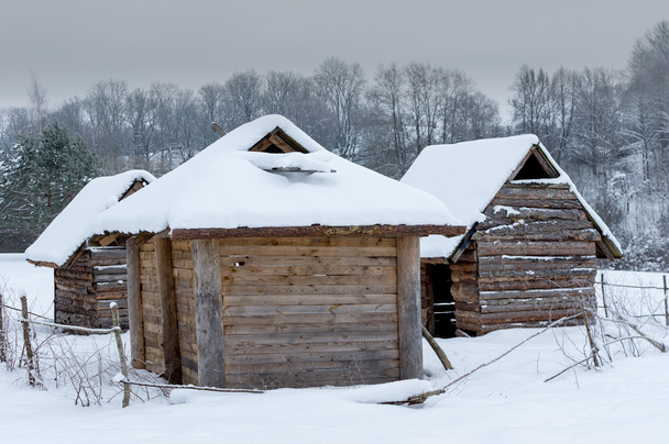 Kışın tarihi köylü kulübesi - Fotoğraf, Görsel