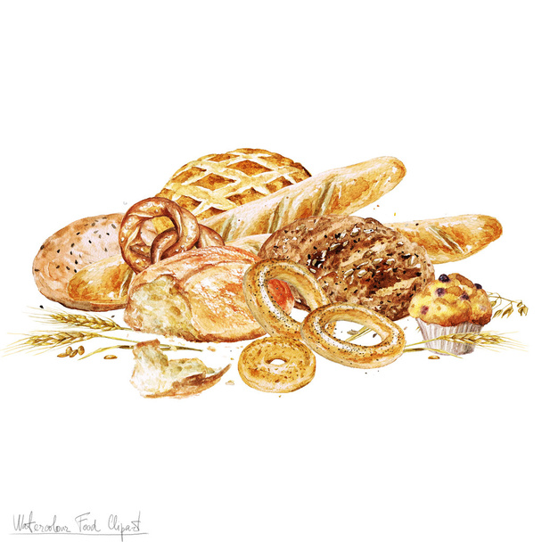 Akvarell határ - kenyér - Fotó, kép