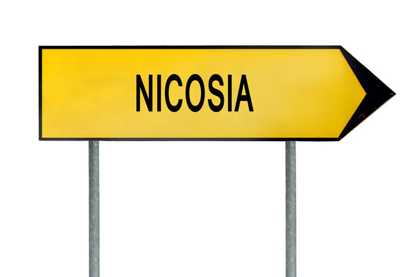 Yellow street concept sign Nicosia isolated on white - Фото, изображение