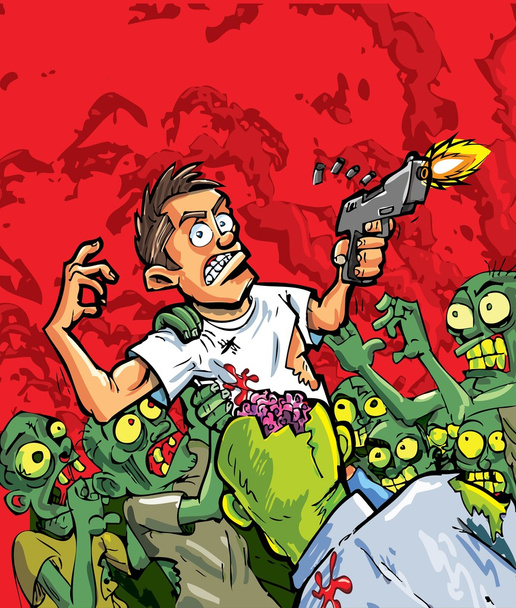 Мультфільм про зомбі, які нападають на чоловіка з пістолетом
 - Вектор, зображення