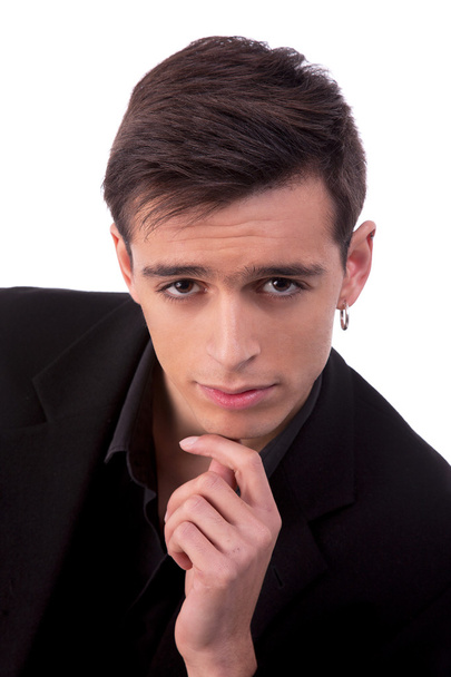 Handsome young man, thinking, isolated on white background, studio shot - Photo, Image