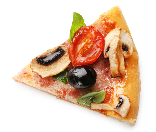 Slice of delicious tasty pizza, isolated on white - Zdjęcie, obraz