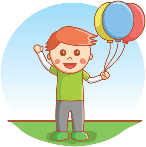 少年が風船を再生 - ベクター画像