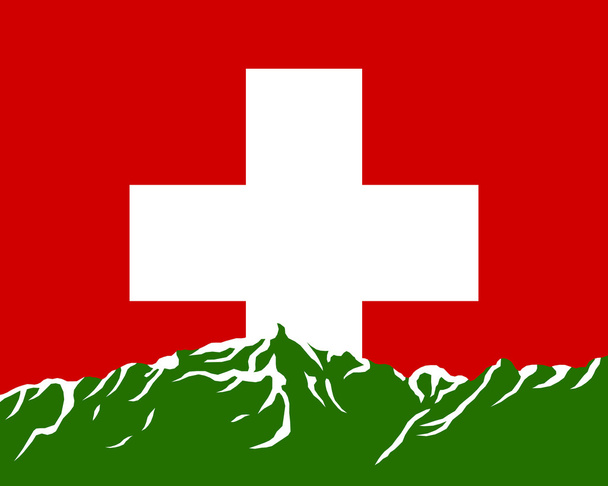Montanhas com bandeira da Suíça
 - Vetor, Imagem