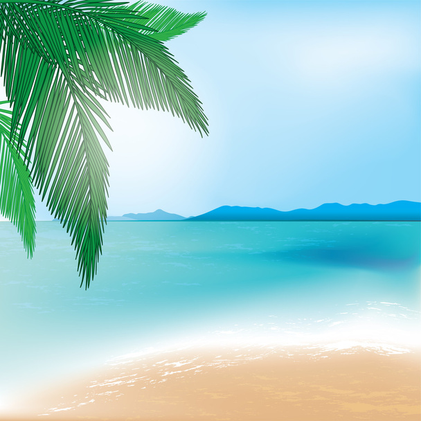 パーム枝とビーチと海の背景 - ベクター画像