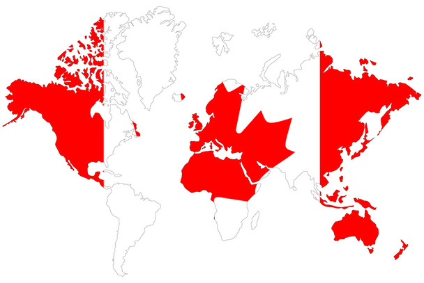 世界地図背景分離カナダの国旗. - 写真・画像
