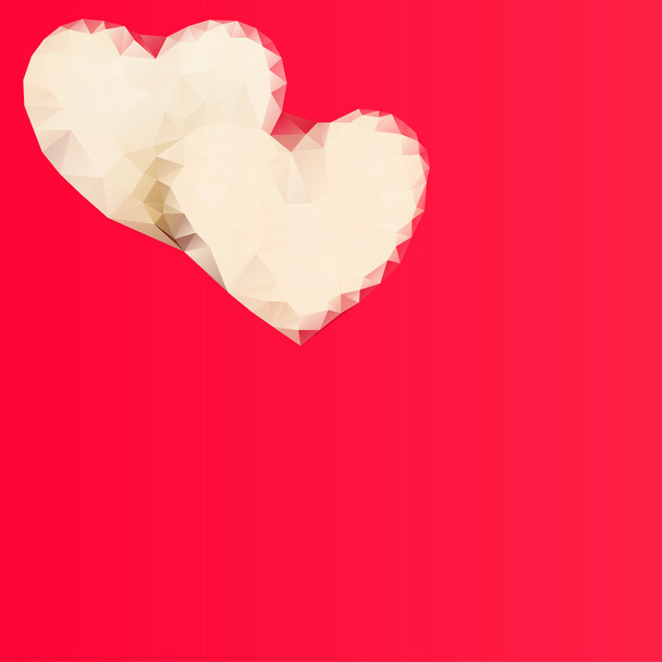 Δύο πολυγωνικούς καρδιές σε ένα λαμπερό κόκκινο φόντο - Διάνυσμα, εικόνα