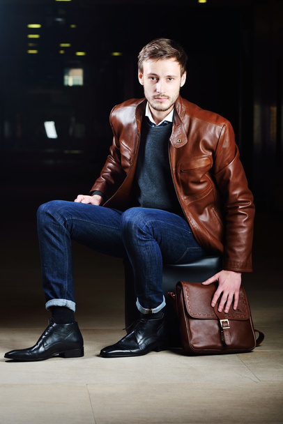 Fashionable young man with leather clothes on - Fotografie, Obrázek