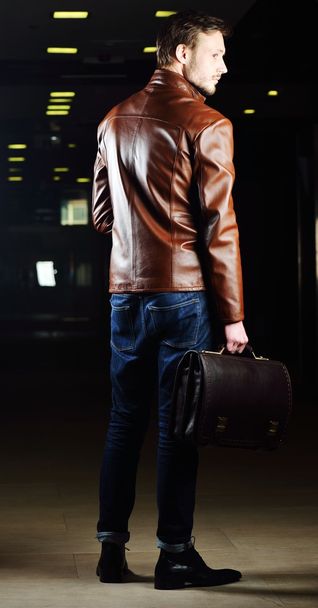 Fashionable young man with leather clothes on - Fotoğraf, Görsel