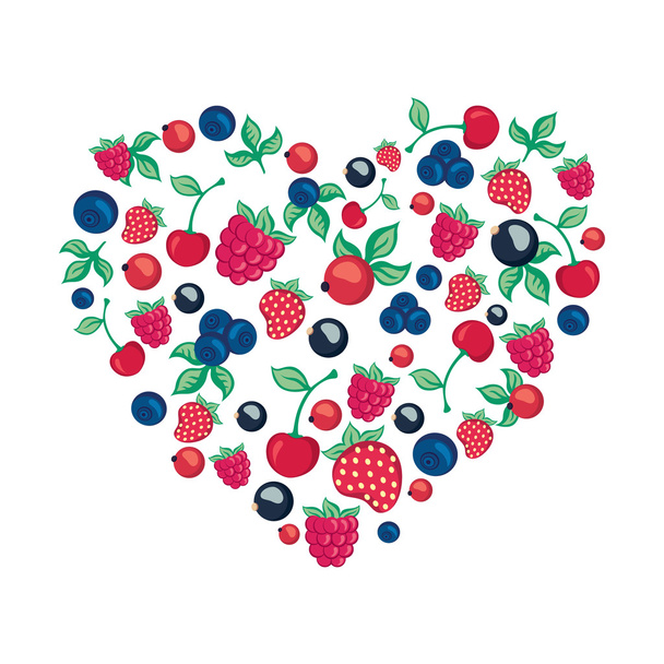 decorative heart out of berries and leaves - Vector, Image