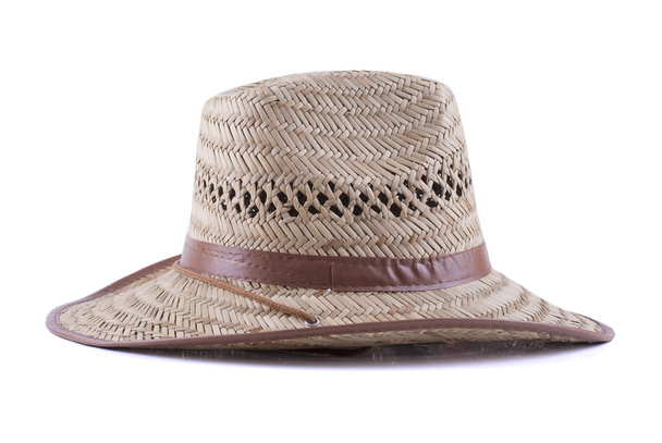 szalma kalap elszigetelt fehér háttér - Fotó, kép