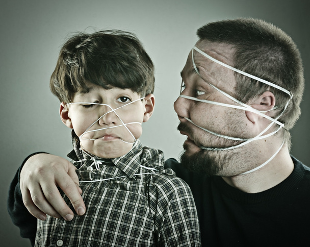 Conceptual portrait of mad father and son - Foto, Imagem
