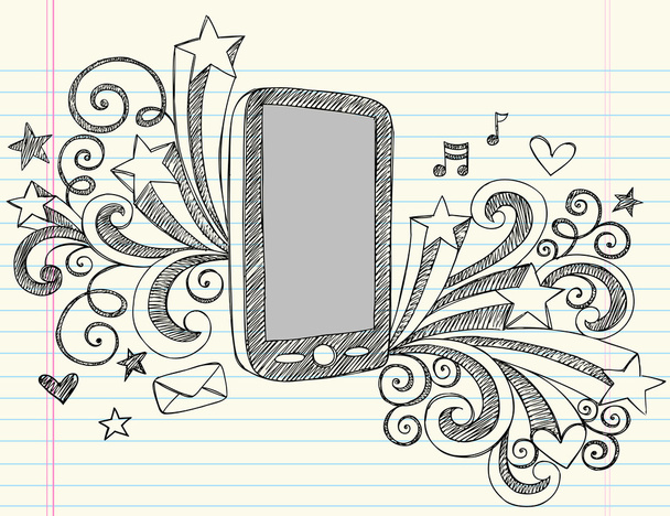 Celular Sketchy Notebook Doodles Vector Ilustração
 - Vetor, Imagem