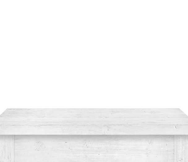 Άδειο γκρι ξύλινο τραπέζι σε άσπρο φόντο - Φωτογραφία, εικόνα