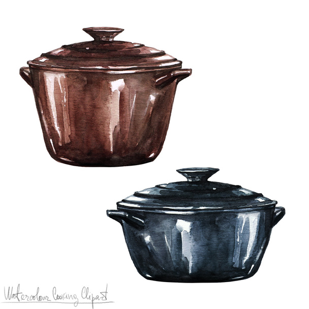 Watercolor Cooking Clipart - Pots and Pans - Photo, Image
