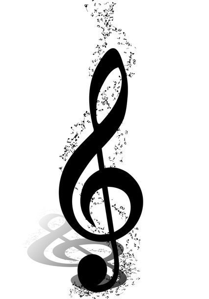 Treble Clef And Notes in Black and White - Vector, Image