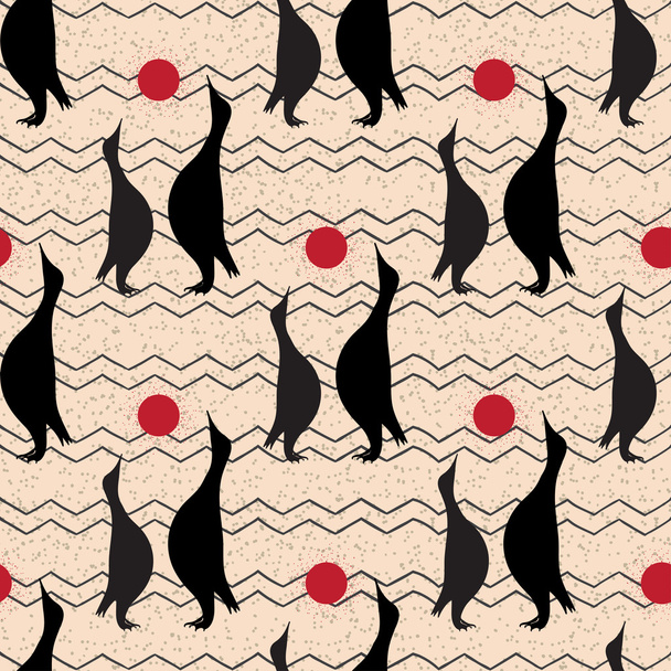 Бесшовный винтажный узор с пингвином
 - Вектор,изображение