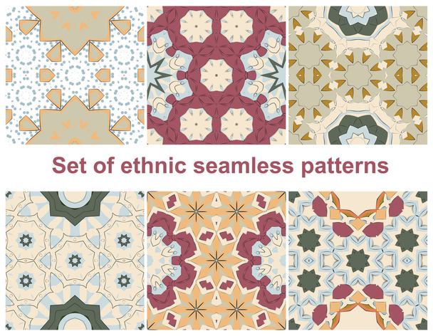 Set aus sechs farbenfrohen geometrischen Mustern (nahtlose Fliesen) - Vektor, Bild