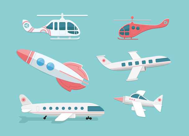 Vliegtuigen, helikopters, gevechtsvliegtuigen, raket. vervoer se - Vector, afbeelding