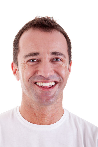 Retrato de un apuesto hombre de mediana edad feliz, sobre fondo blanco. Captura de estudio
 - Foto, imagen