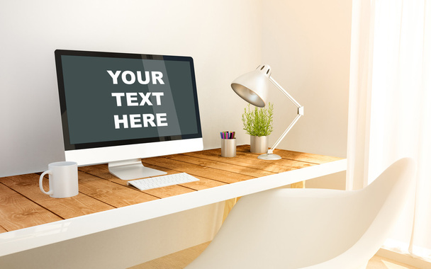 minimalistischen Arbeitsplatz mit Ihrem Text hier Computer - Foto, Bild