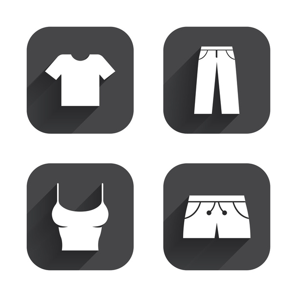 Clothes signs. T-shirt and pants with shorts. - Vector, imagen