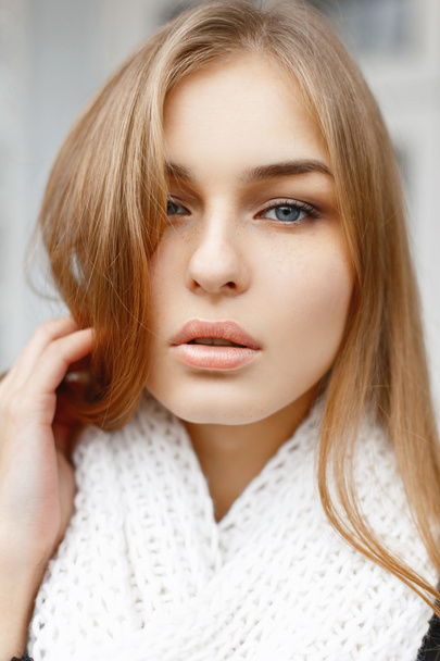 Closeup portrait of a beautiful young woman of Slavic appearance - Photo, Image