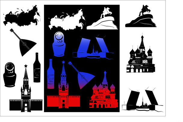 Russia picture and b-w hallmarks - Vector, Image