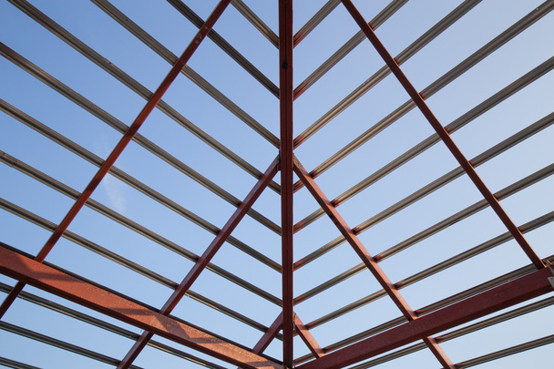structural steel beam on roof of building residential constructi - Fotoğraf, Görsel
