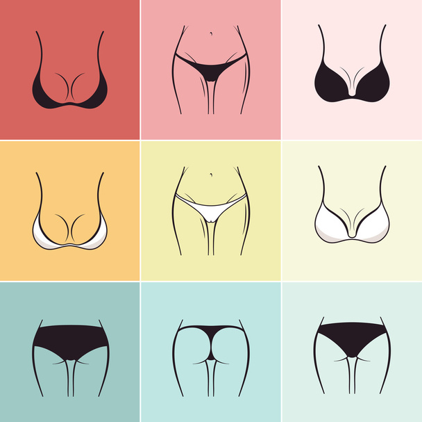 Set of sketch bra and panties. Vector logos - Vektor, kép