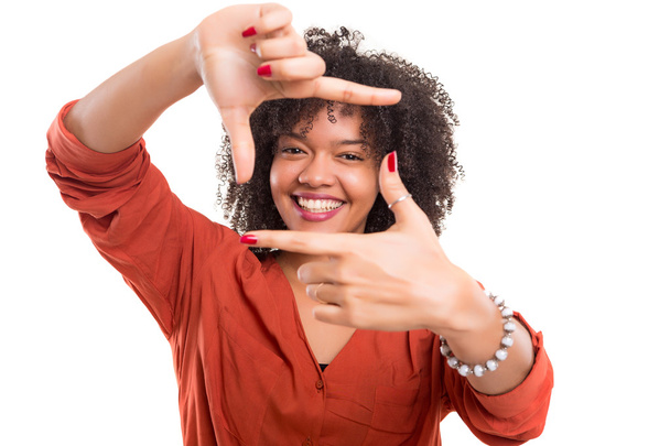 mulher fazendo moldura gesto-chave
 - Foto, Imagem