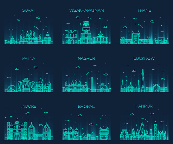 setzen indische Städte Vektor Illustration linear - Vektor, Bild