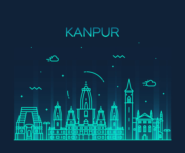 Kanpur skyline detailed vector illustration linear - Vector, Image
