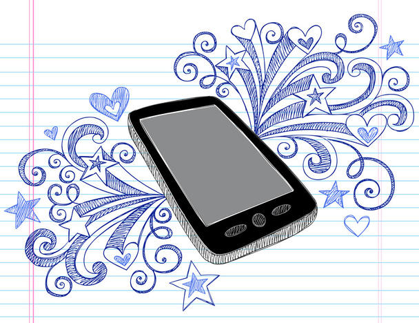 Cell Phone Mobile PDA Sketchy Notebook Doodles Vector Illustration - Vector, Image