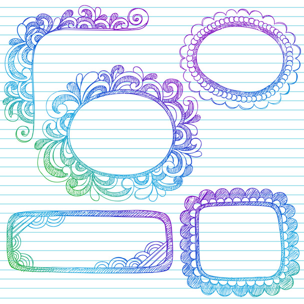 Hand-Drawn Abstract Sketchy Notebook Doodle Frames and Borders - Vector, Image